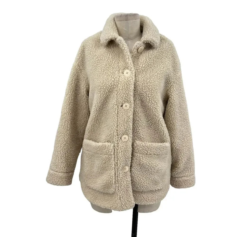 Madewell Sherpa Walton Shirt-Jacket Cream Ivory‎ Button Down Size XS - Picture 2 of 10